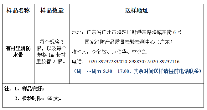有襯里消防水帶產(chǎn)品認證型式試驗業(yè)務(wù)辦理指南（廣東所）